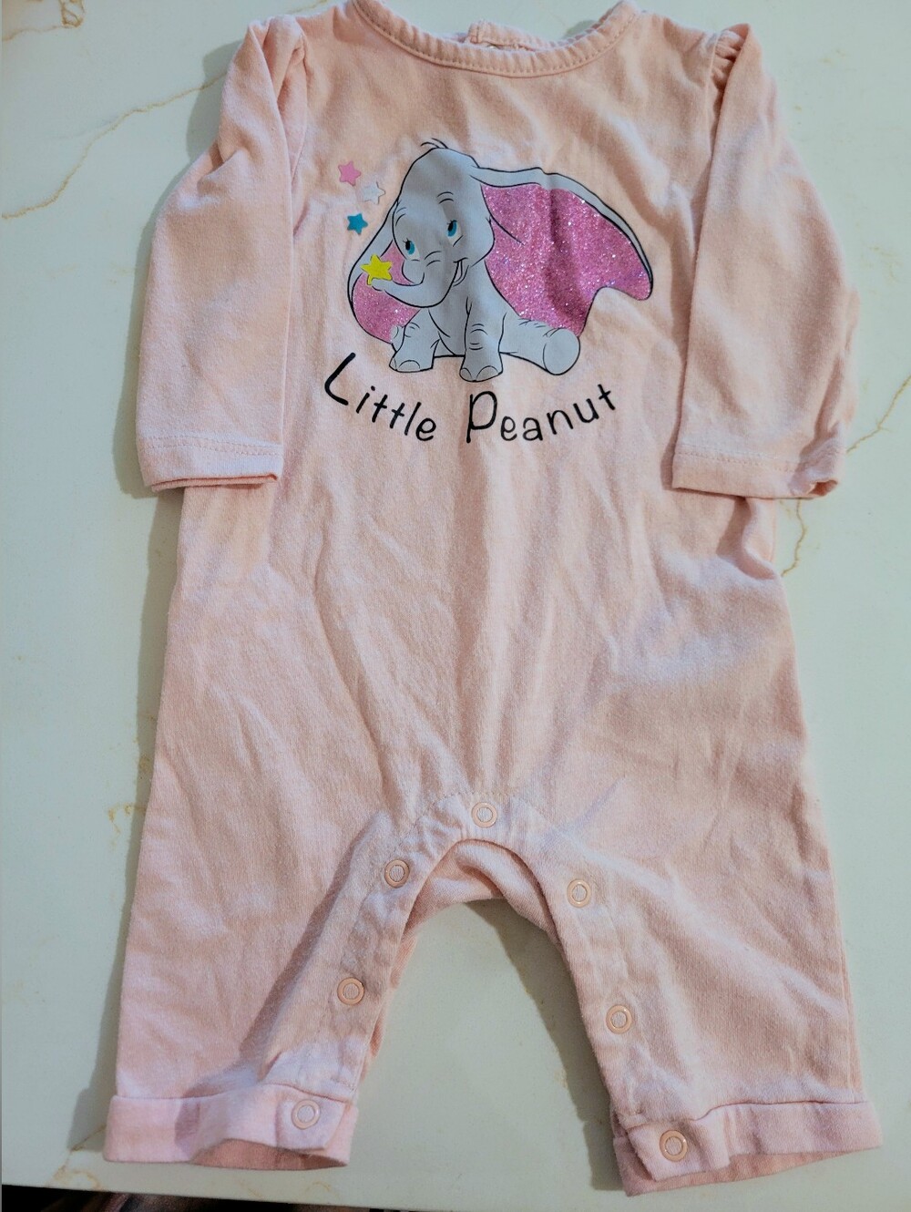 Disney Pink Elephant 'Little Peanut' Sparkle Wing Footie